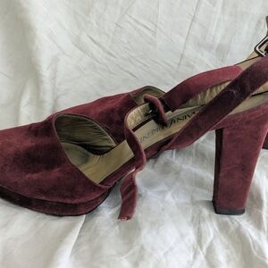Yves Saint Laurent YSL Vintage Burgundy Suede Heels Shoes Size 10 Women